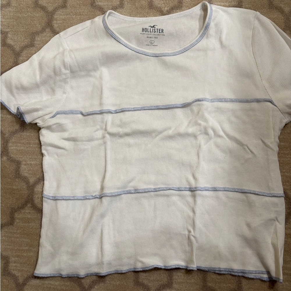 Hollister Cream Tee with Blue Stitching